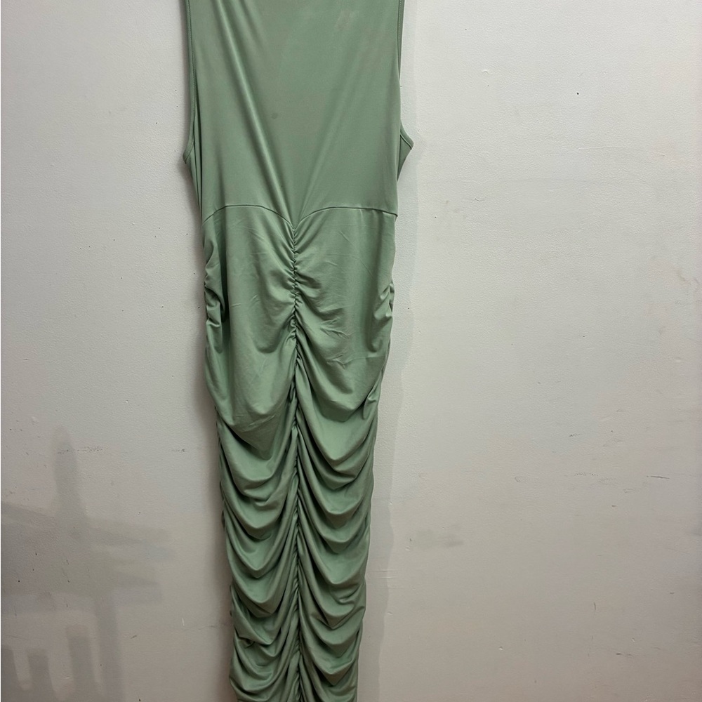 Chic Olive Ruched Maxi Dress - Picture 4 of 4